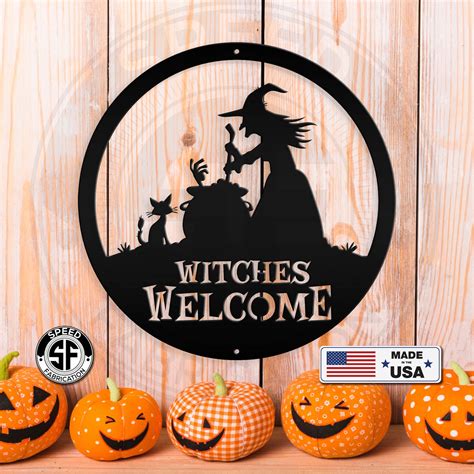 Witches Welcome Halloween Metal Sign Etsy