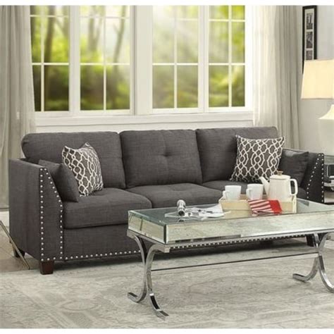 Shop Transitional Style Wood And Linen Tufted Back Sofa With 4 Pillows