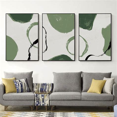 Framed Painting 3 Pieces Wall Art Sage Green Wall Art Abstract Etsy