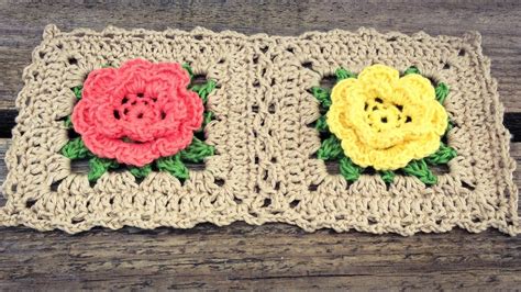 Crochet Rose Flower Granny Square Tutorial Youtube