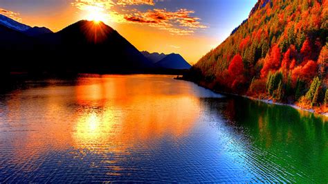Sunset at Lake Mountain Beautiful Wallpapers HD / Desktop and Mobile ...