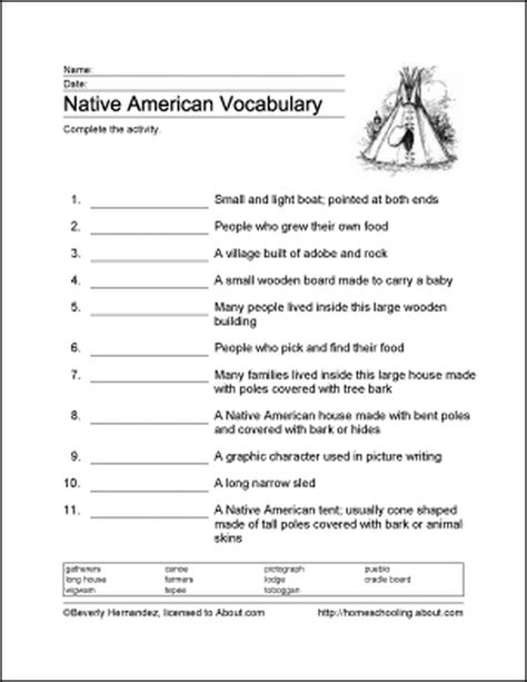 5th Grade Native American Worksheet