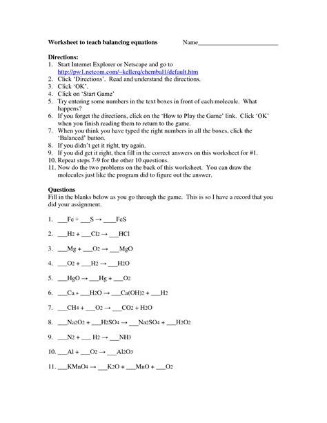 Balancing equation practice sheet answer sheet another equation worksheet answer sheet. Balancing Chemical Equation Worksheet / 49 Balancing Chemical Equations Worksheets with Answers ...