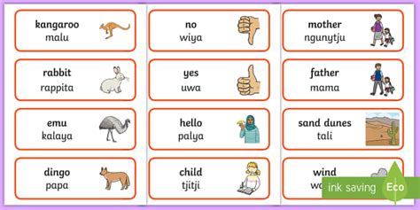 Anangu Aboriginal Language Word Cards Hecho Por Educadores