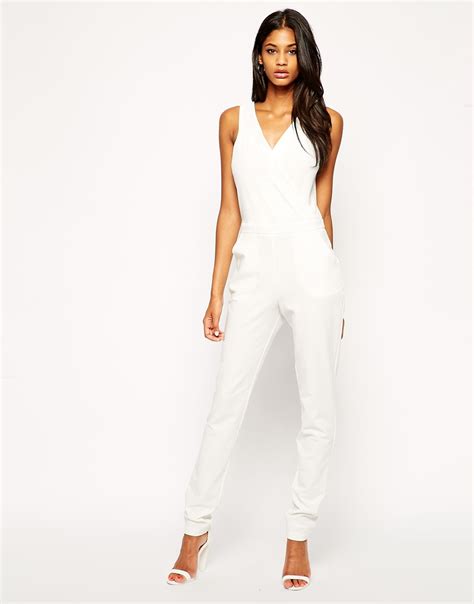 Asos Exclusive Wrap Front Jumpsuit In White Lyst
