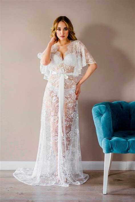 lace bridal robe with train sheer robe lace robe boudoir etsy lace bridal robe lace robe