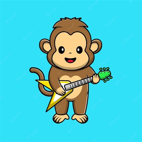 Premium Vector Cute Monkey Playing Electric Guitar Cartoon Vector