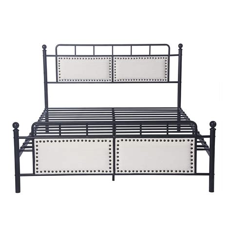Karmas Product Metal Queen Bed Frame With Upholstered Headboard Heavy