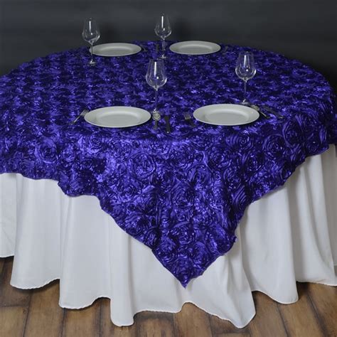 X Purple D Rosette Satin Square Overlay Table Overlays Purple Wedding Decorations