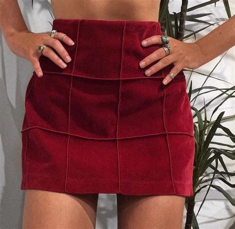 Cute Red Suede Mini Skirt Fashion Style Outfit Accessories