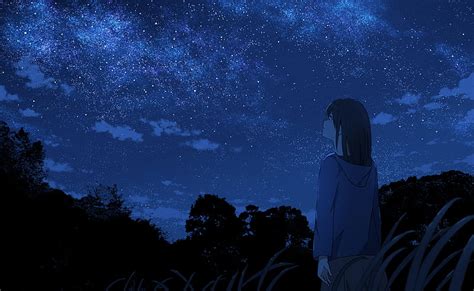 Anime Girl Staring At Night Sky Wallpaper Hd Anime K Wallpapers Images