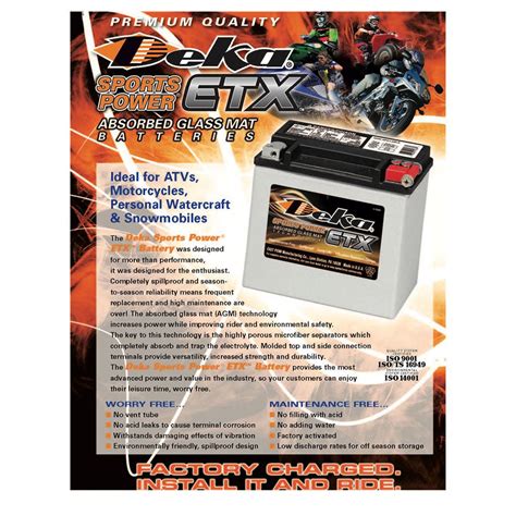 Deka Etx20l Power Sports Agm Battery 310 Cca Core Fee Included