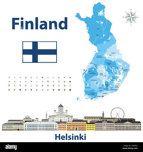 Vector Illustration Of Finland Regions Map With Names And Capital