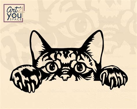 Funny Cat Svg Files For Cricut Cute Peeking Pet Face Clipart Etsy