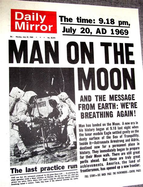 Daily Mirror 21st July 1969 Man On The Moon Newspaper Headlines Old