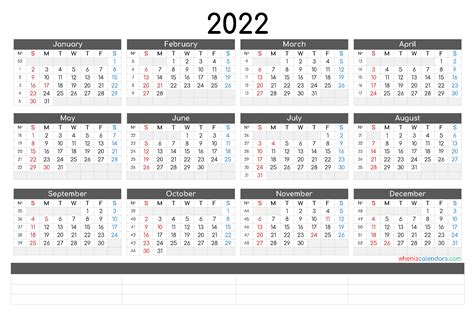 Free 2022 Calendar Printable Pdf Landscape Pdf Image