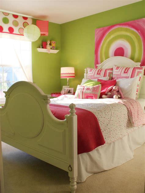 Vibrant Green Girls Bedroom With Eye Catching Painting Hgtv