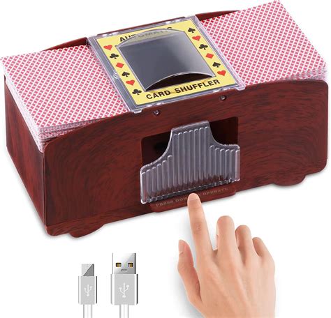 Hjcmikee 1 To 2 Deck Automatic Card Shuffler Luxury Wood Grain