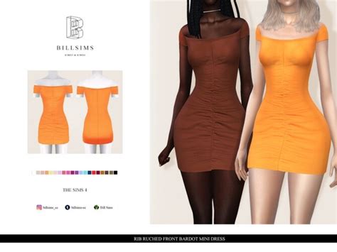 Rib Ruched Front Bardot Mini Dress By Bill Sims At Tsr Sims 4 Updates