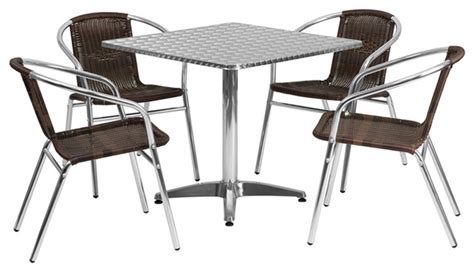 Offex Square Aluminum Indooroutdoor Table With 4 Rattan Chairs