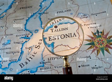 Estonia Old Style Map With Magnifying Glass Over Gulf Of Finland