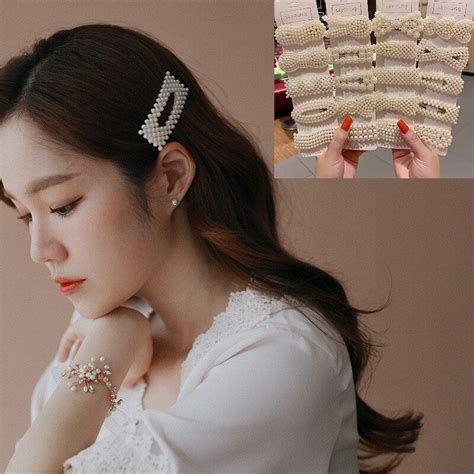 women girls elegant imitation pearls geometric hairpins sweet hair ornament clips barrettes