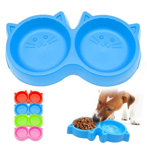 Non Skid Pet Dog Cat Bowl Plastic Cat Puppy Double Bowls Food Drinking