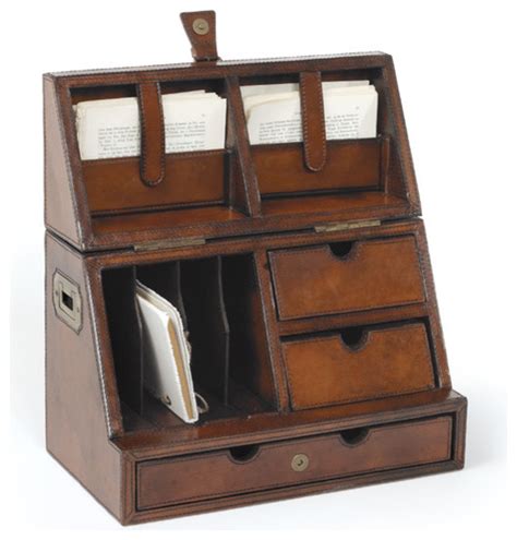 Antique Leather Desktop Organizer Traditional Desk Accessories By