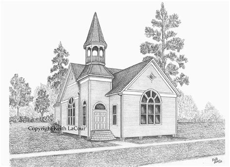 Christian Church Cheneyville La Pencil Drawing By