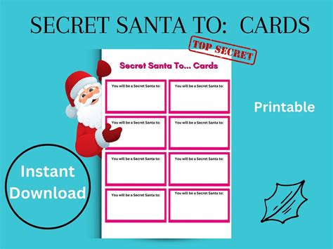 Secret Santa Cards Printable Christmas T Exchange Etsy