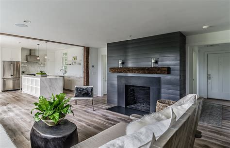 This fireplace project combined a shiplap wall with our regency stacked stone panels for an strikingly beautiful look. Pretty mantel shelves in Living Room Farmhouse with Patio ...