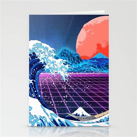 Synthwave Space The Great Wave Off Kanagawa 3 Greeting Card By Alex