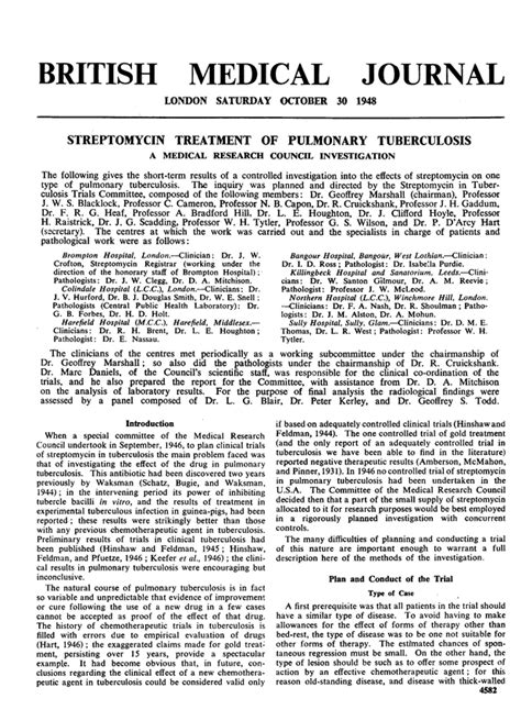 Streptomycin Treatment of Pulmonary Tuberculosis | The BMJ