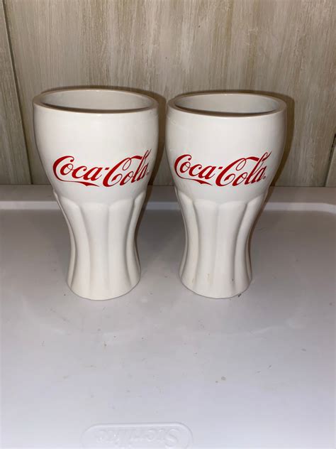 Set Of 2 Coca Cola White Glasses Etsy