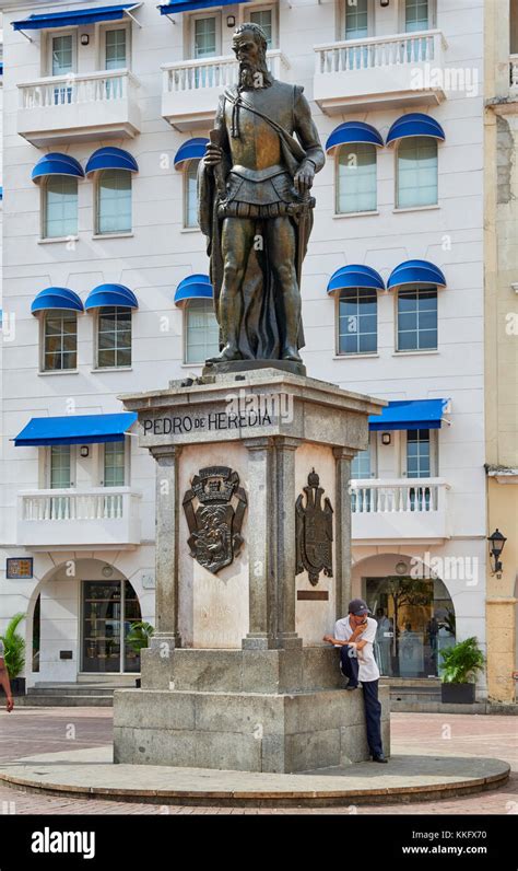 Statue Of Pedro De Heredia The Founder Of Cartagena De Indias Colombia