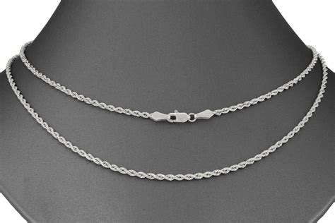 14k White Gold Solid 2mm Diamond Cut Rope Chain Link Pendant Necklace