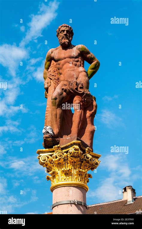 The Statue Of Hercules In The Marktplatz Market Square Of Heidelberg