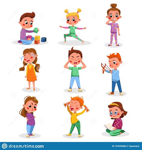 Bad And Good Kids Behavior And Habits Set Cute Children In Different