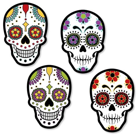 Day Of The Dead Shaped Halloween Sugar Skull Party Cut Outs 24 Count