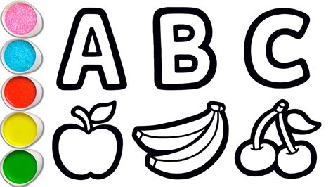 Abc Fruits Drawing Painting And Coloring For Kids And Toddlers Draw