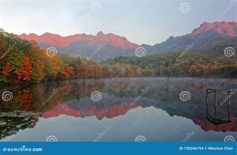 Paesaggio Stupefacente Del Lago Di Autunno Di Kagami Ike Mirror Pond Su