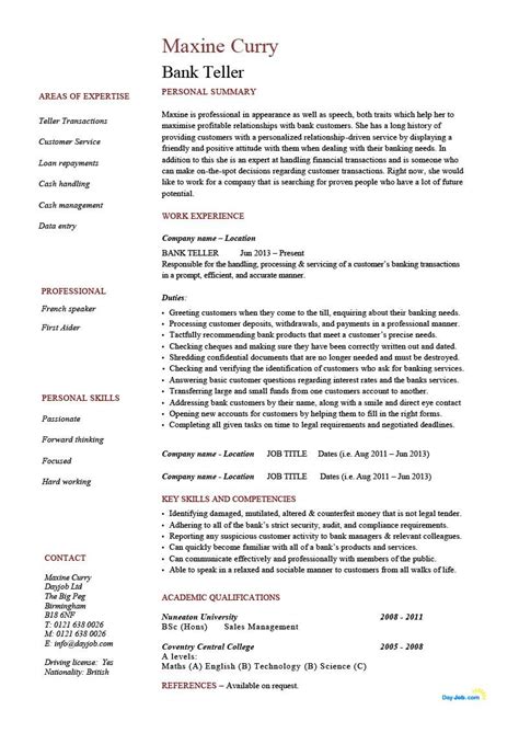 Schedules customer service clerks/reps to ensure adequate coverage. Bank Teller resume example, CV, template, entry level ...