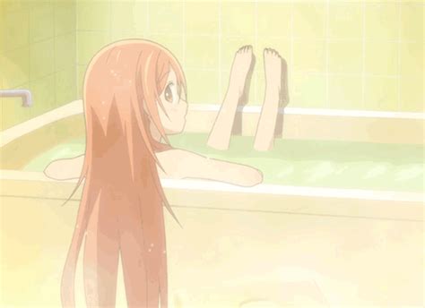 Aihara Enju Black Bullet Animated Animated  Lowres Bathing Bathtub Blush Brown Eyes