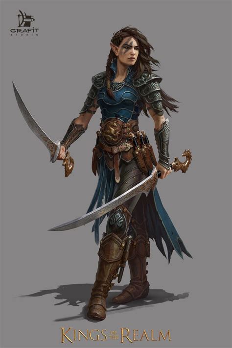 Half Elf Illustration C Grafit Studio Female Dual Wielding Swords