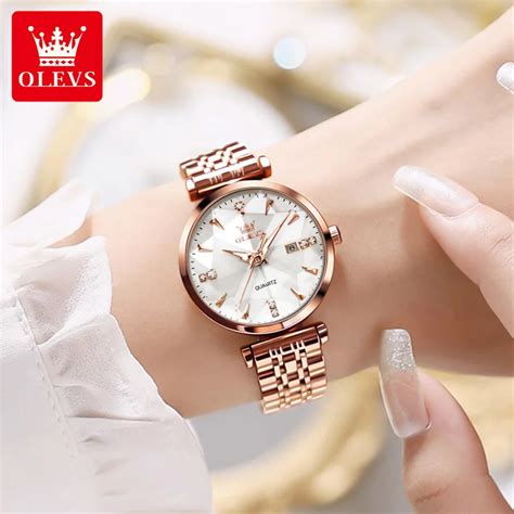 Olevs 5536 Quartz Luxury Diamond Shapedwatch For Women Stainless Steel