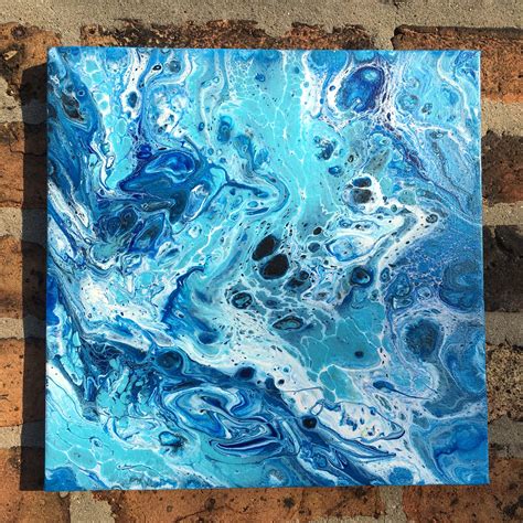 Acrylic Pouring With Cells Blue Acrylic Art Dirty Pour Etsy