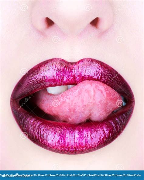 Set Of Passionate Lips Mouth With Saliva Sexy Woman Lip Royalty Free