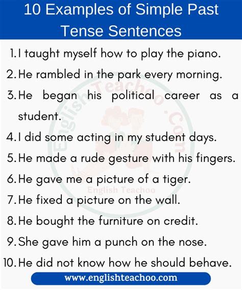 Examples Of Simple Past Tense Sentences Simple Past Tense Past