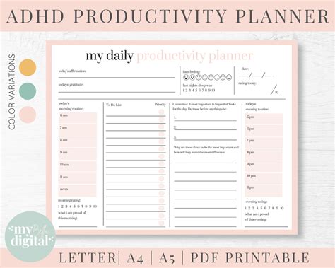 Free Printable Planner Templates Adhd Middle School