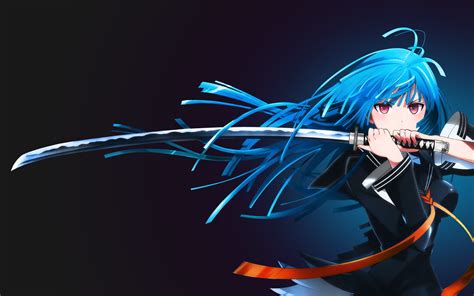 Sword Long Hair Blue Hair Anime Anime Girls Kisara Tendo Black Bullet Katana 1080p Hd